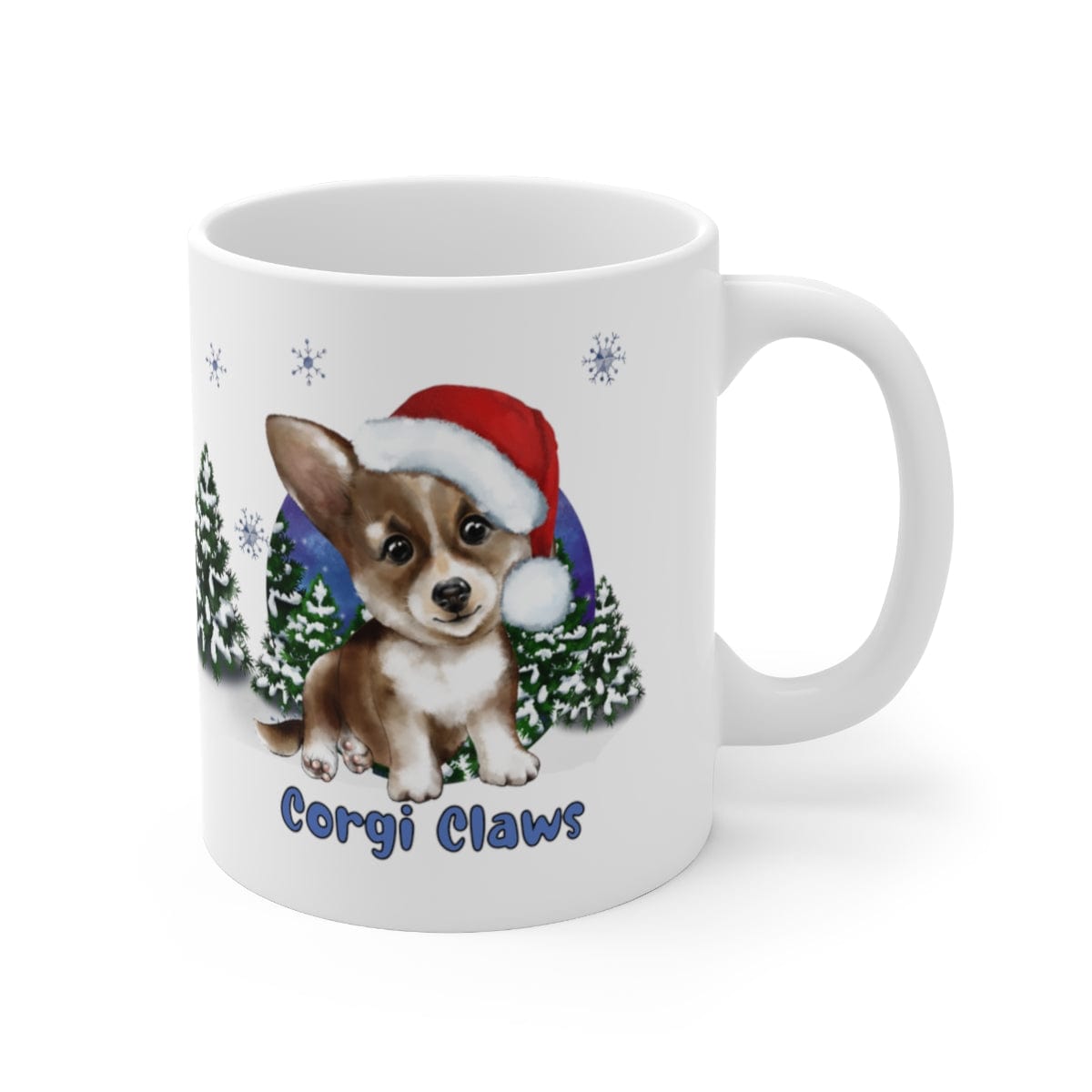 Printify Mug 11oz Coffee Mug, "Corgi Claws", Dog Mug, Santa Hat, White 11oz Ceramic, Gift for Her, Cute Mug 17129601253703934276